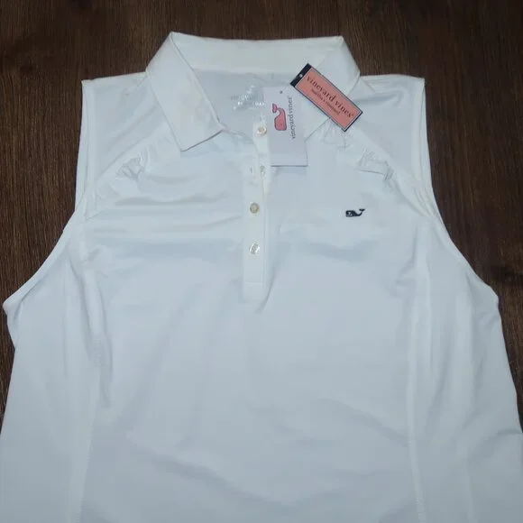NWT Womens Vineyard Vines Performance White Cap Sleeveless Golf Polo Shirt sz L - Picture 2 of 5